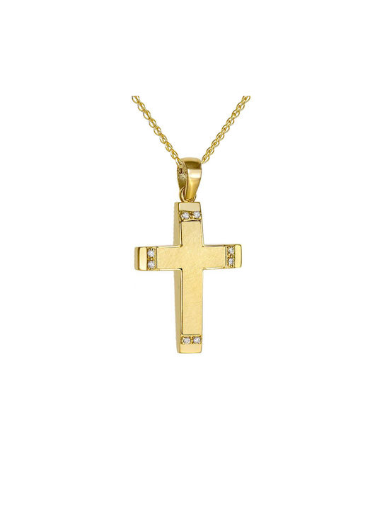 Papoulidis Jewellery Femeiesc Aur Cruce 14K Față și spate cu Lanț