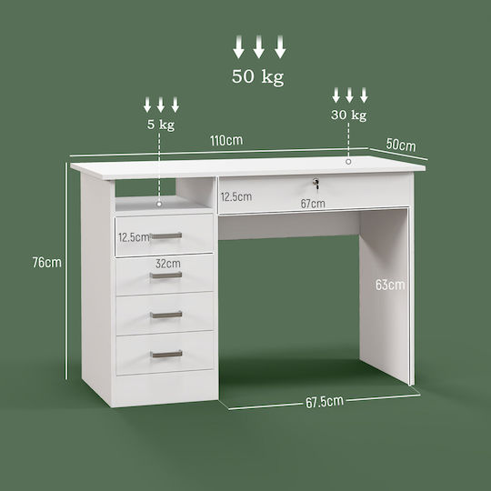 Birou Din Lemn Alb 110x50x76cm