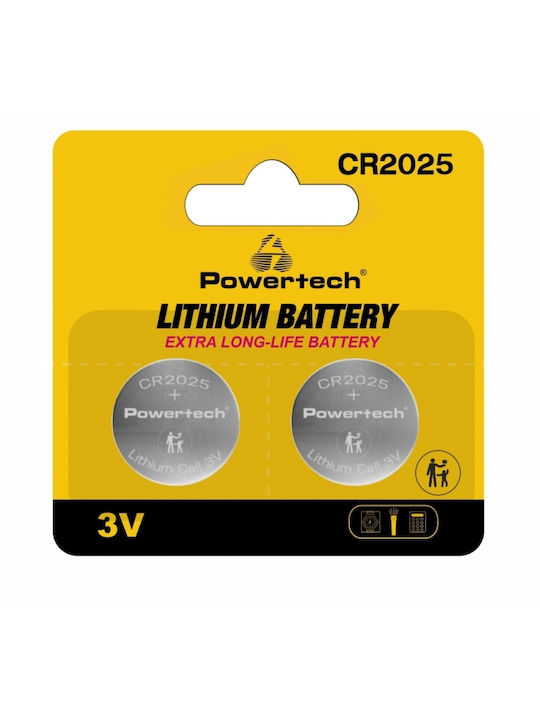 Powertech Μπαταρίες Λιθίου Ρολογιών CR2025 3V 2τμχ