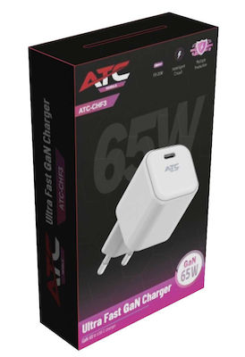 ATC Φορτιστής Χωρίς Καλώδιο GaN με Θύρα USB-C 65W Power Delivery Λευκός (CHF3)