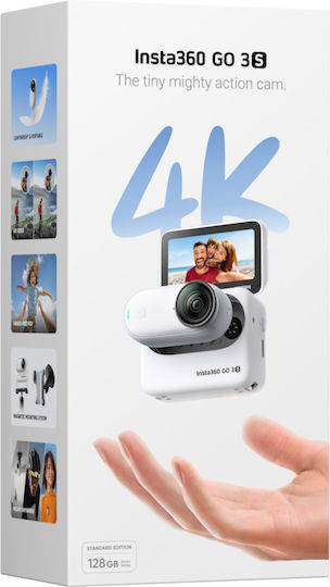 Insta360 GO 3S Standard Edition 128GB Action Camera 4K Ultra HD 360° Capture Underwater with Screen 2" and Wi-Fi White