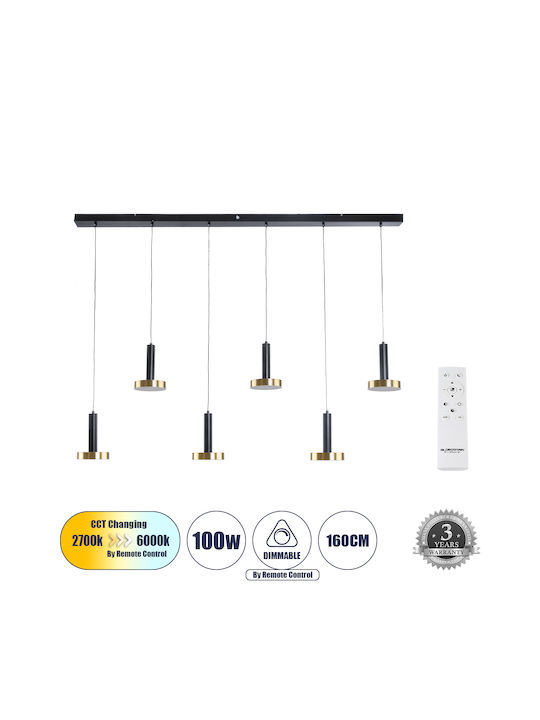 GloboStar Zane Pendant Light Black LED with Warm to Cool White Light Rail 160x15x20cm