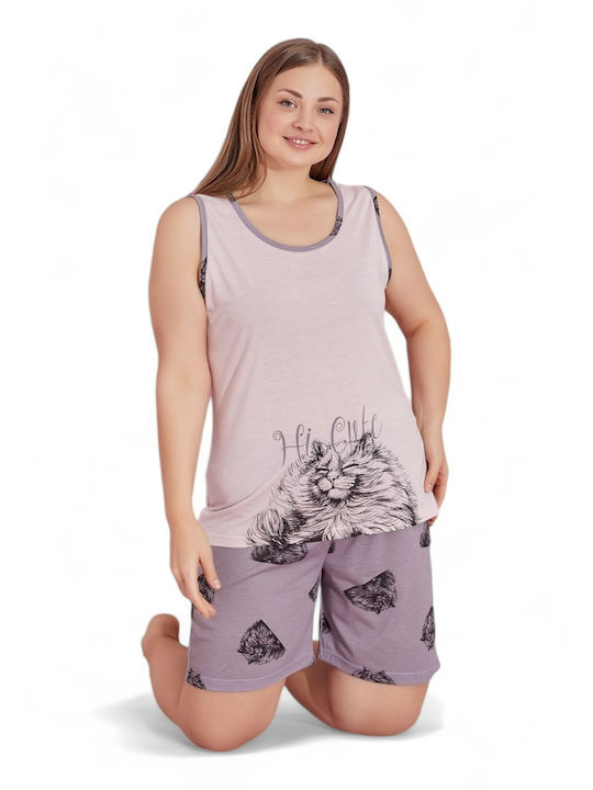 PijaMood Sommer Damen Pyjama-Set Flieder