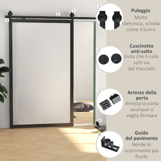 HomCom Mecanism Pentru Ușă Glisantă 244cm Negru