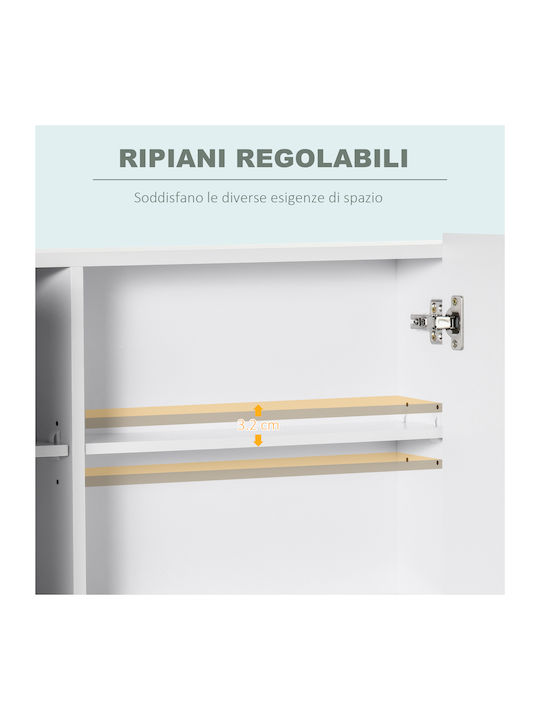 Kleankin Bathroom Mirror Led with Shelf & Cabinet 90x15cm White