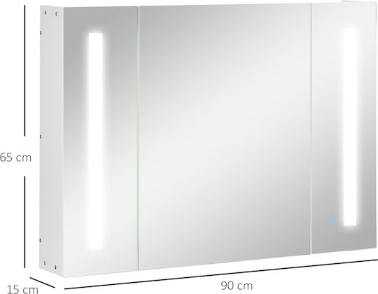 Kleankin Bathroom Mirror Led with Shelf & Cabinet 90x15cm White