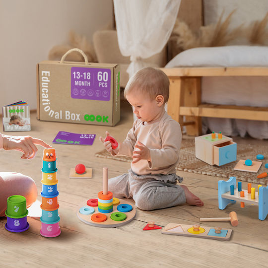 Tooky Toys Παιχνίδι Στοίβαξης Educational Box από Ξύλο για 18+ Μηνών