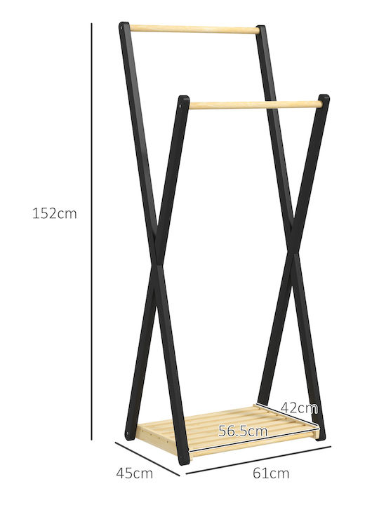 HomCom Κρεμάστρα Δαπέδου από Ξύλο Μαύρη 61x45x152cm