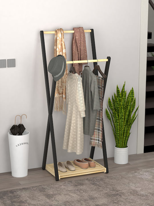 HomCom Κρεμάστρα Δαπέδου από Ξύλο Μαύρη 61x45x152cm