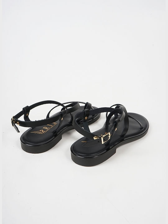 IRIS Leather Women's Flat Sandals in Black Color