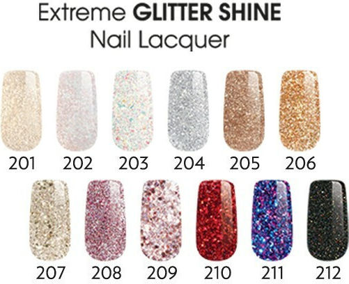 Golden Rose Extreme Shine Glitter Βερνίκι Νυχιών Ασημί 204 10.2ml