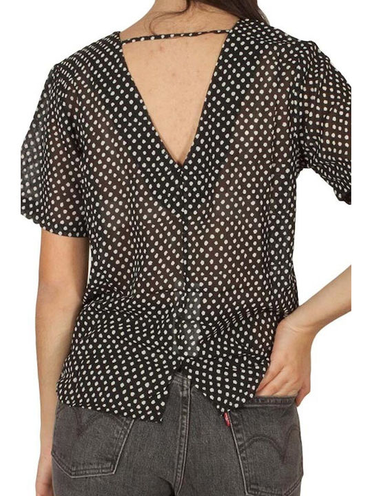 Women's Blouse Short Sleeve Polka Dot Black
