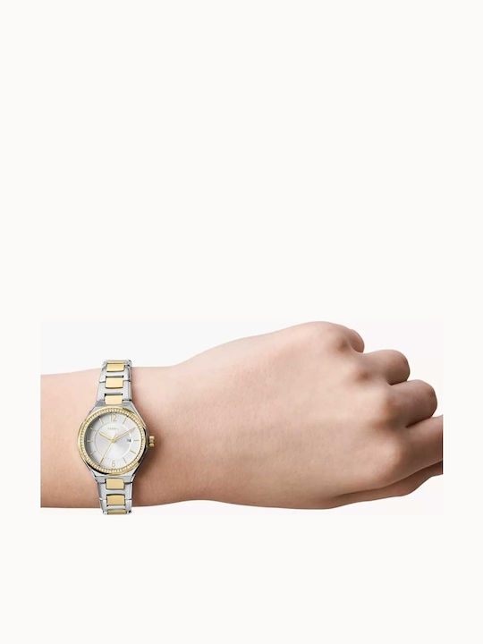 Fossil Γυναικείο Ρολόι 30mm Μπαταρίας με Μεταλλικό Μπρασελέ