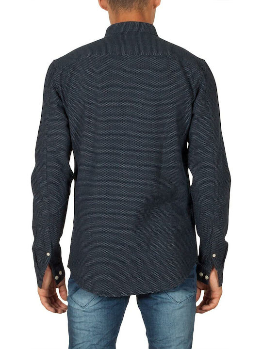 Minimum Men's Shirt Long Sleeve Cotton Polka Dot Blue