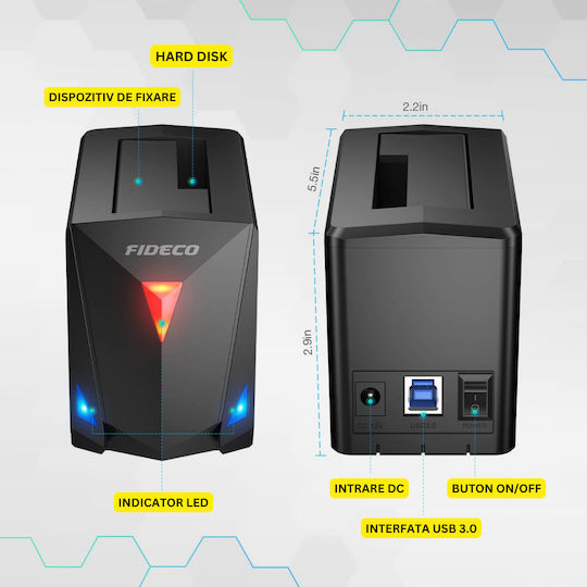 Fideco Docking Station pentru 2 Hard Disk-uri SATA 2.5" / 3.5" cu conectivitate USB 3.0