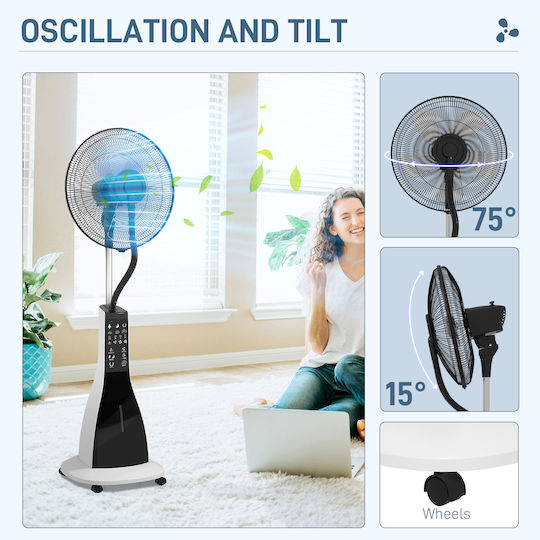 HomCom Misting Fan Diameter 44.5cm with Remote Control Black