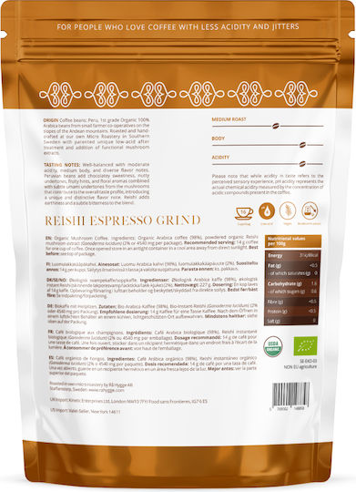 Rå Hygge Organic Reishi Mushroom Coffee Espresso Ground 227g
