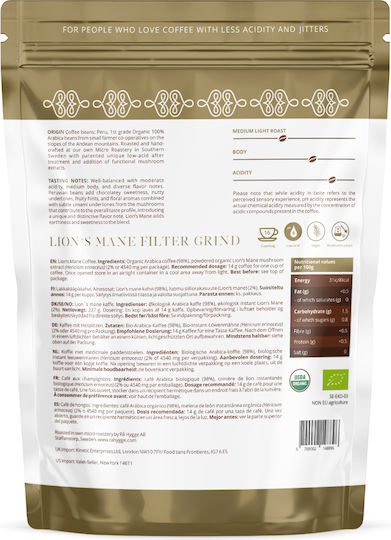 Café filtru măcinat Rå Hygge Bio cu ciupercă Lion's Mane, 227g