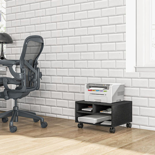 Homcom Printer Stand with 2 Wooden Shelves and Wheels for Office Study 47x40x22.5cm Black