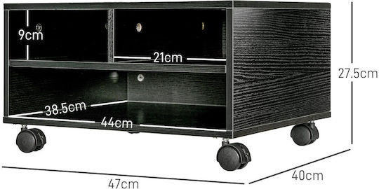 Homcom Printer Stand with 2 Wooden Shelves and Wheels for Office Study 47x40x22.5cm Black