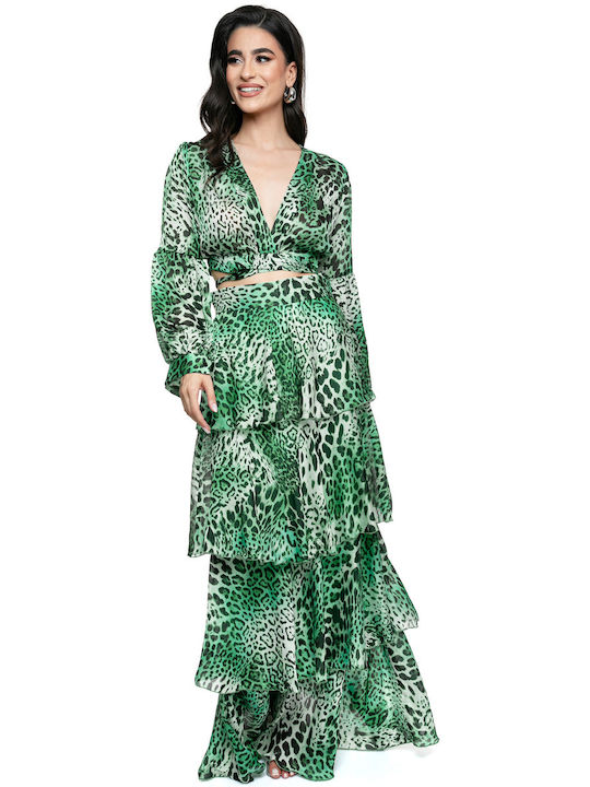 RichgirlBoudoir Σετ με Σατέν Maxi Φούστα Λεοπάρ σε Πράσινο χρώμα