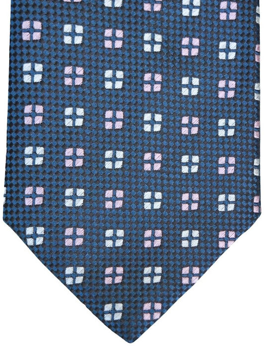 Silk Tie Boss Blue White Pink Micro Pattern 7.5 Centimeters