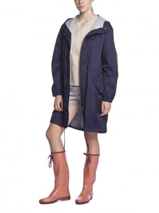 Aigle Women's Short Parka Jacket Waterproof for Winter Blue