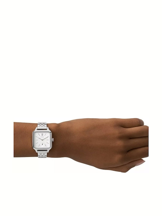 Fossil Courier Three Γυναικείο Ρολόι 28mm Μπαταρίας με Ασημί Μεταλλικό Μπρασελέ
