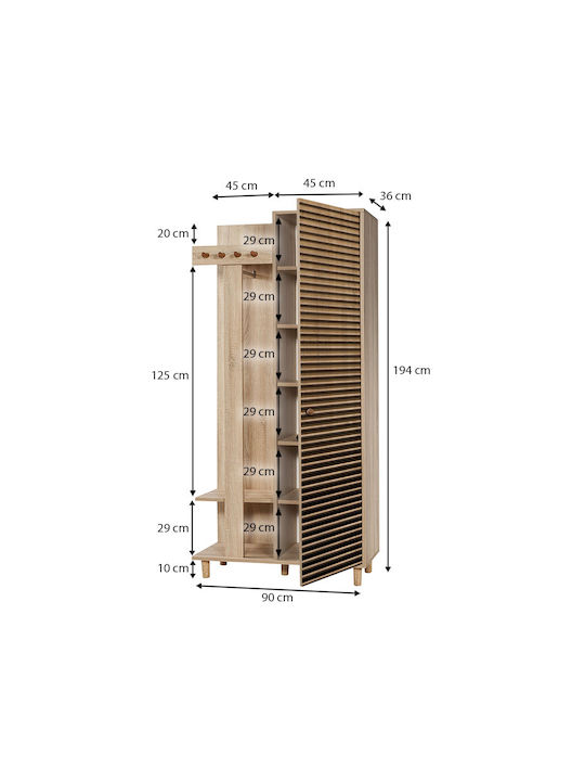 Soho Eingangsmöbel mit Garderobe & Schuhschrank Sonoma 90x36x194cm