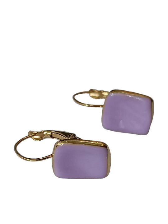 Baria Bags Σκουλαρίκια Κρεμαστά από Ατσάλι Επιχρυσωμένα Μωβ