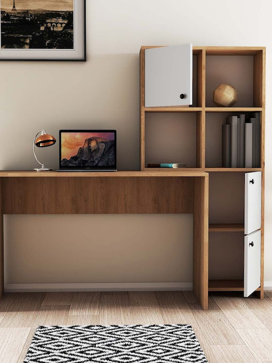 Desk Vorrei Wooden with Bookshelf White 157x25x146cm