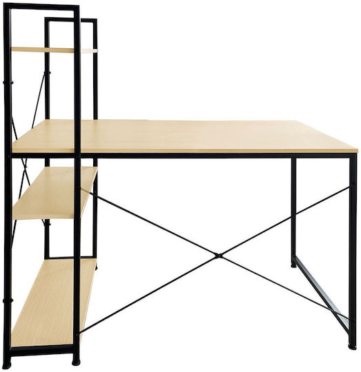 Дървено Бюро с Библиотека Melamine Бук с Метални Крака 120x60x75см EO411,1