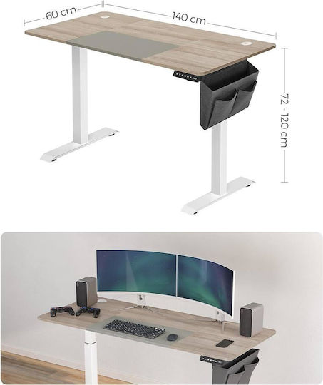 Electric Desk Wooden White with Metal Legs & Adjustable Height 140x60x72cm