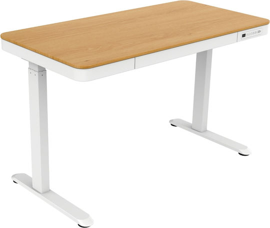 Birou Electric E-desk Din Lemn De Fag Alb Cu Picioare Metalice Și Înălțime Reglabilă 120x60x72cm