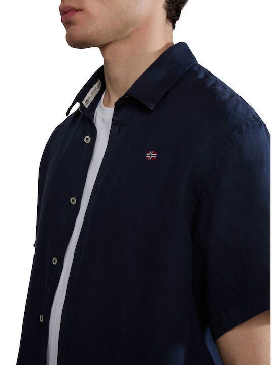 Glinen Kurzärmlig Hemd Blue
