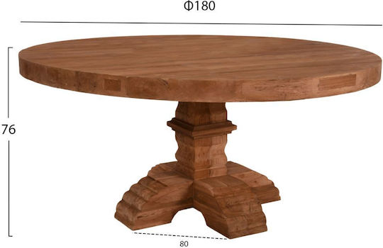 Provence Round Table Dining Room from Solid Wood Brown 180x180x76cm