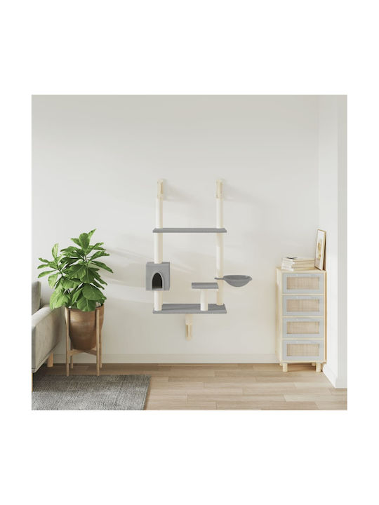 vidaXL Kratzbaum Katzenbäume Gray Wandmontiert 3 Ebenen Hellgrau 90x52x153cm