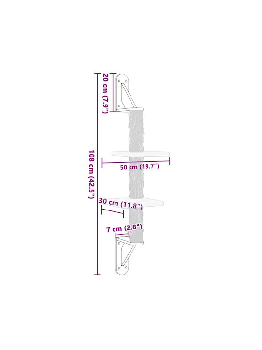 vidaXL Scratching Post Cat Trees Gray Wall Mounted 2 levels 50x30x108cm
