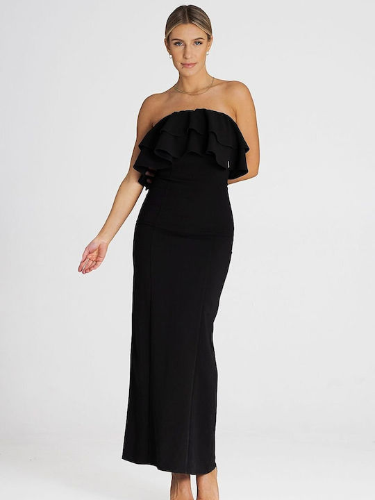 Figl Maxi Abendkleid mit Rüschen Schwarz