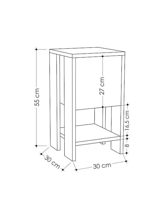 Ema Wooden Bedside Table White 30x30x55cm