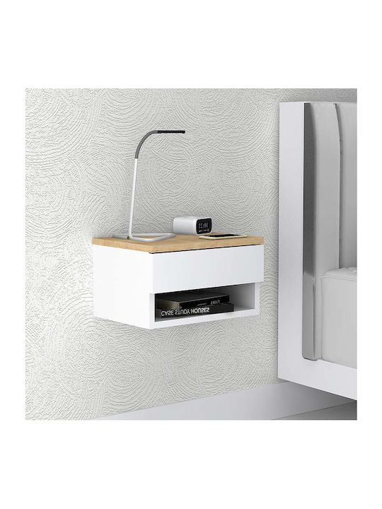 Mary Wooden Bedside Table Sonoma / Λευκό 40x30x23cm