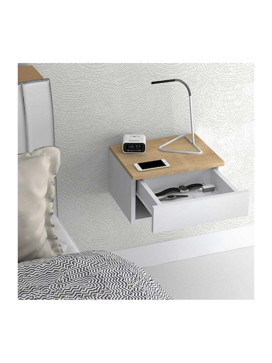 Mary Wooden Bedside Table Sonoma / Λευκό 40x30x23cm