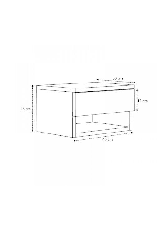 Mary Wooden Bedside Table Ανθρακί / Λευκό 40x30x23cm