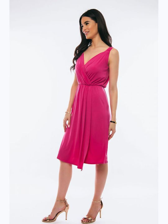 Summer Midi Evening Dress Wrap Fuchsia