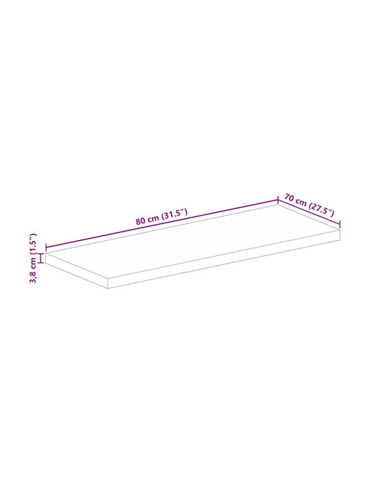 vidaXL Dreptunghiulară Suprafața mesei din Lemn Masiv Mango 80x70x3.8cm 371670 1buc