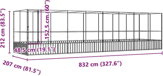 vidaXL Κλουβί Πτηνών 832x207x212εκ. Ασημί