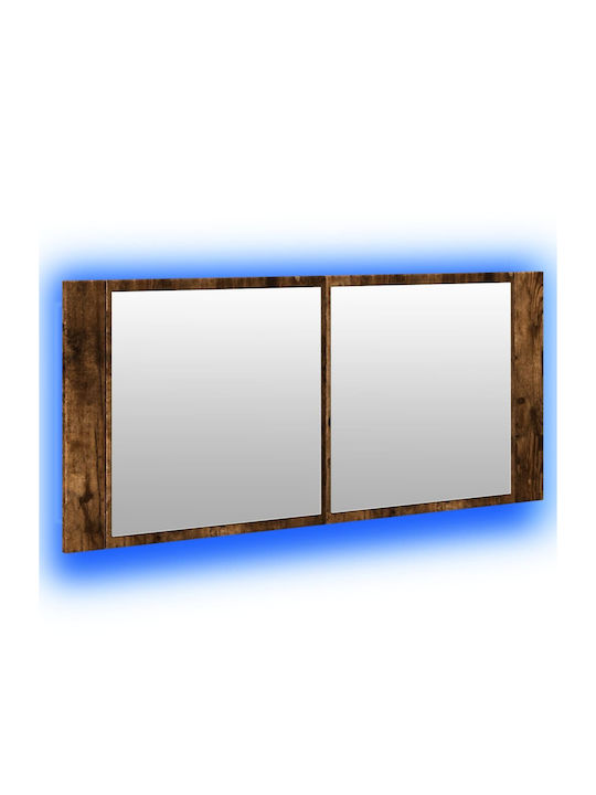 vidaXL Badezimmerspiegel LED mit Regal & Schrank 100x12cm Braun