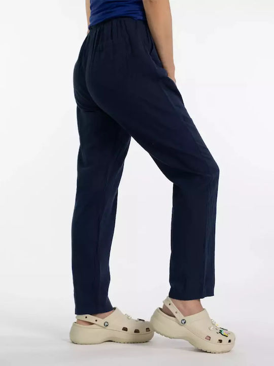 Leinenhose mit weitem Bein und Taschen Blau