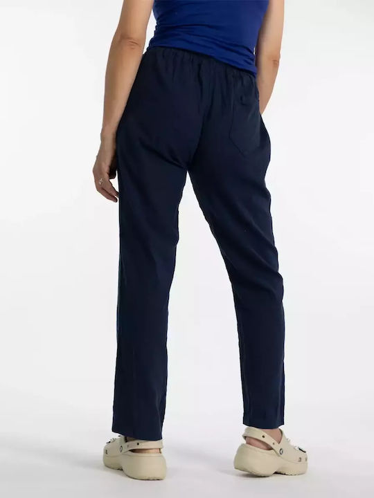 Leinenhose mit weitem Bein und Taschen Blau