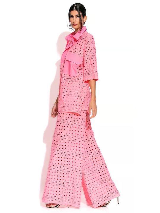 Damen Hochbund Stoff Capris Rosa